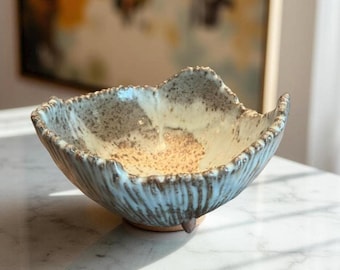 Unique Hand Made Ceramic Bowl Blue/ Beige/  For Kitchen, Gift, Any Table  Setting.