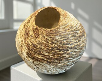 Hand Made Art Ceramic White / Beige/ Brown  Vase For Flower/Plant/Collection & Home Decor