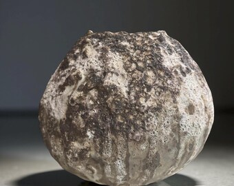 Hand-Built One Of Kind Moon Art Ceramic Vase White/Black/Brown/ Rustic Textures  For Flower,Plant,Collection, Home Decor or Gift