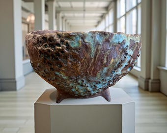 Handbuilt Ceramic Tripod Bowl with Volcanic Texture