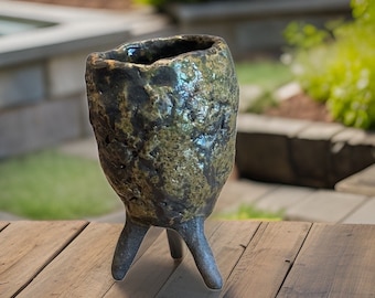 Hand Made Ceramic, Dark Brown/ Green Small Drink Cup For Any Table  Setting