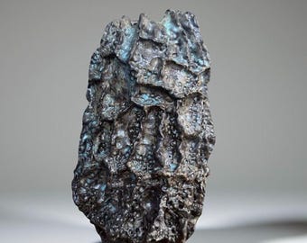 Hand-Built Art Ceramic Turquoise /Brown/ Green Rustic Textures Vase For Flower, Plant, Collection, Home Decor Or A Gift