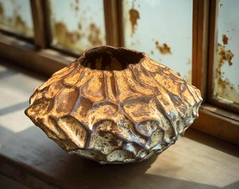 Hand-Built Stoneware Art Object, Textured Organic Ceramic Vase, One Of A Kind Sculpture, Wabi Sabi Pottery Centerpiece.