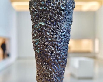 Unique hand Made Ceramic Vase Blue/Dark Brown Seashell textures For Flower, Plant, Home Decor Or Gift
