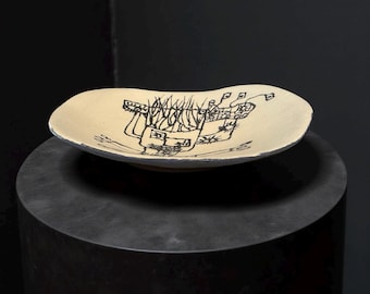 Hand-Illustrated Ceramic Dish – “Spark Thought” Original Drawing by Suhwa Chang