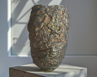 Textured Handmade Ceramic Vase with Bronze Sheen – Organic Form