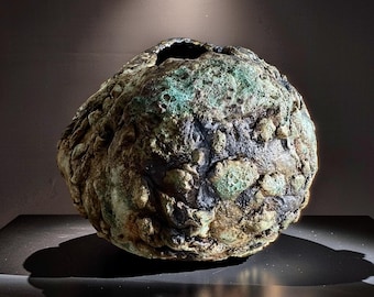 Hand-Built Ceramic Vase: Biomorphic Textured Sculpture, Wabi Sabi Art