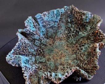 Hand-Sculpted Ceramic Vase – Tarquois, Green, Orange Lava Texture, Wabi-Sabi Coral Sculpture