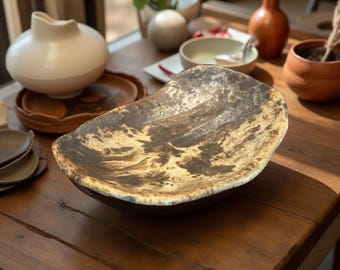 Handcrafted Organic Ceramic Dish – Earthy Glazed Small Plate with Lava Texture | Wabi-Sabi Table Decor Or A Art Display.