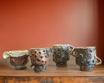 Quirky Hand-Made Ceramic Mug, Brown /Orange/Blue Glazes. A One Of Kind Creative Twist on Your Morning Coffee
