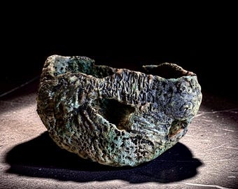 Hand-Built Ceramic Vase: Biomorphic Textured Sculpture, Wabi Sabi Art