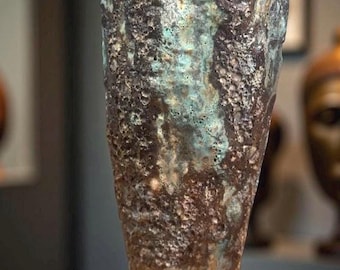 Hand-Built Art Ceramic Vase: Turquoise Brown Green Rustic Texture