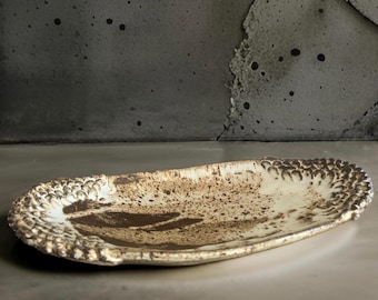 Unique Hand Made Ceramic Plate Beige/ Dark Brown  Plate  For Kitchen, Any Table  Setting Or Gift.