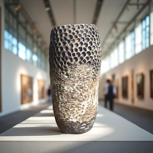 Textured Handmade Ceramic Vase – Volcanic Glaze with Cratered Pattern | Organic Wabi-Sabi Sculpture-Built Art