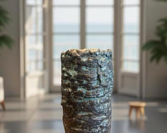 Unique Hand Made Ceramic Vase Turquoise / Dark Bronze For Flowers, Home Decor, Plant, Gift