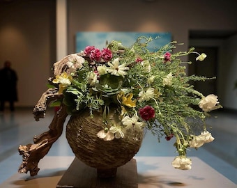 Hand Made Art Ceramic White / Beige/ Brown  Vase For Flower/Plant/Collection & Home Decor