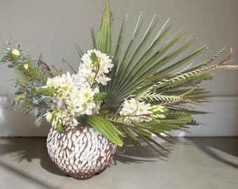 Handmade Ceramic Multi-Hole Vase – Ikebana Pottery Vessel, White & Brown Textured Sphere Floral Arrangement Vase