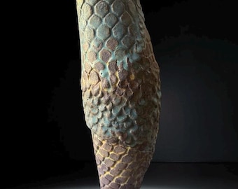 Ceramic Hand Made One Of Kind Vase , Fish  Shape, Truquiose, Yellow, Rustic Pottery, For Home Decor, Your Collection, Flower, Or Gift