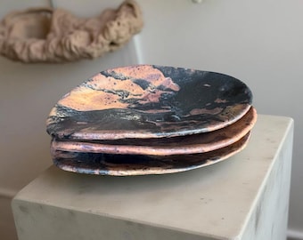 Handmade Ceramic One Of Kind Plate Orange/ Black Color For Table  Setting,,Birthday Gift, Halloween Holiday & Home Decor