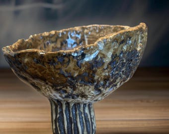 Unique Hand Made Ceramic Vase Dark Brown/ Blue/ Beige Colors  For Flower, Palant, Home Decor, Gift