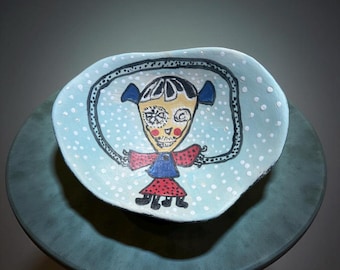 Halloween Girl Skipping Rope — Hand-Painted Ceramic Plate