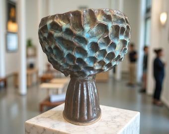 Hand Made Art Ceramic Truqiouse/Bronze/ Rustic Textures Vase For Flower, Plant, Collection, Home Decor Or A Gift