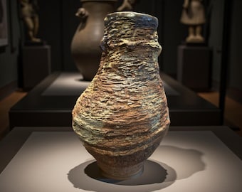 Hand Made unique Art Ceramic Brown/Yellow Stone Volcano Rustic Vase For Flower, Plant, Home Decor, Colletion, Gift.