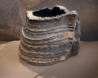 Unique Ceramic Hand Made Dark Brown Rustic Textures Vase For Flower, Plant & Home Decor
