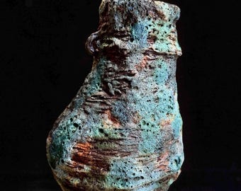 Handmade Wabi-Sabi Ceramic Vase, Textured Archaic Sculptural Pottery (One-of-a-Kind)