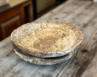 Unique Hand Made Ceramic Plate Beige/ Dark Brown  Plate  For Kitchen, Any Table  Setting Or Gift.