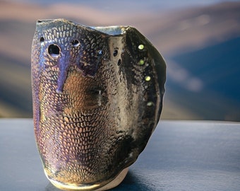 Unique hand Made Ceramic Vase Brown/Blue textures For Flower, Plant Or Home Decor