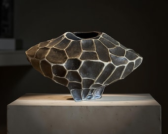 Sculptural Ceramic Centerpiece Vase– Handcrafted Textured Art Object with Stone-Inspired Pattern