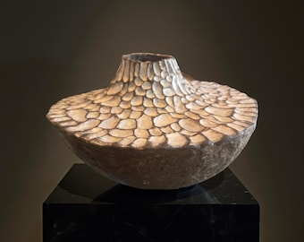 Sculptural Ceramic Vessel with Textured Top – Handcrafted Earth-Toned Art Piece