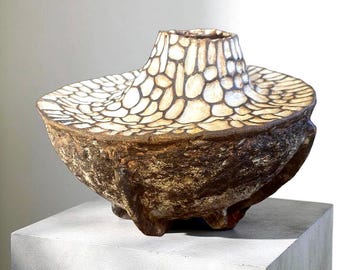 Sculptural Ceramic Vessel with Textured Top – Handcrafted Earth-Toned Art Piece