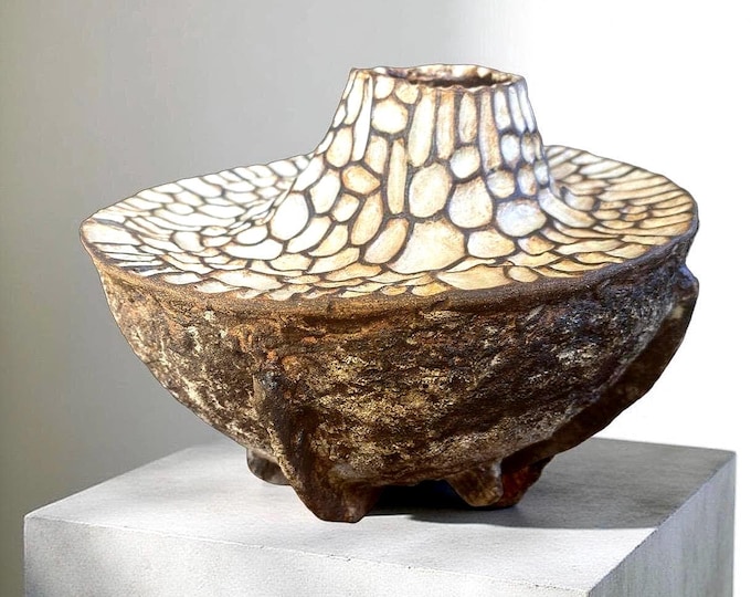 Featured listing image: Sculptural Ceramic Vessel with Textured Top – Handcrafted Earth-Toned Art Piece