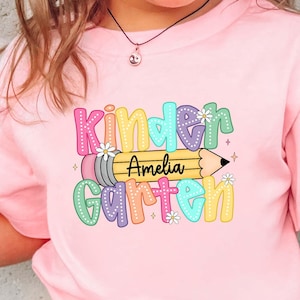 Girls Kindergarten Shirt, Back to School Shirt, First Day of School Lace Shirt, Preschool Girl Tee, Custom Kids Name Alphabet Shirt