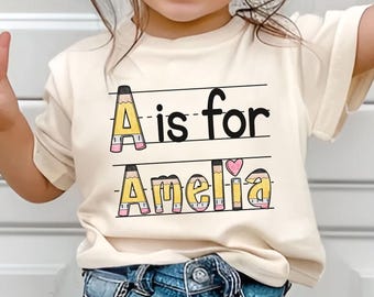 Back To School Shirt, Custom Kids Name School Shirt, Custom Alphabet Pencil Kids Name Shirt, Cute Toddler School Outfit for Boys Girls
