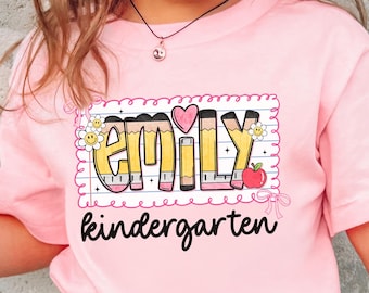 Back to School Girl Shirt Personalized, Custom Kids Name School Shirt, Coquette Girls First Day of Kindergarten Shirt, Toddler School Outfit