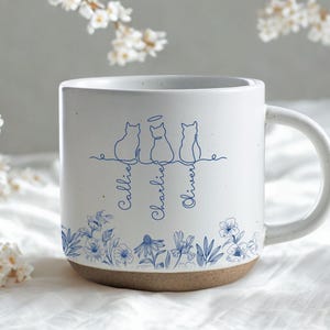Toile De Jouy Cute Cat With Name Pottery Coffee Mug Gift For Cat Owner, Personalised Gift For Pet Lover, Cat With Name Mug Cat Memorial Gift