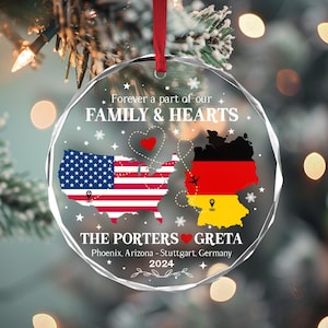 Personalized Long Distance Ornament, Exchange Student Keepsake, Gift For Foreign Exchange Students, Two Countries Ornament, Moving Away Gift
