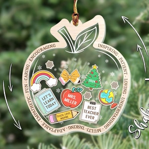 Personalized Teacher Ornament 5 Layered Christmas Shaker Ornament, Teacher Christmas Ornament Thank You Teacher Gift, Teacher Christmas Gift