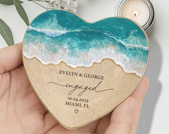 Custom Beach Engaged Ring Dish, Bridal Shower Gift, Engagement Party Gift, Personalized Engagement Gift For Bride, Wedding Gifts for Couple