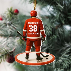 Personalized Hockey Ornament, Ice Hockey Player Ornament Custom Hockey Team Gift Sports Christmas Keepsake, Hockey Club Gift Kid Ornament