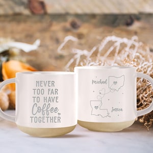 Best Friend Gift, Never Too Far To Have Coffee Together, Wish We Lived Closer Pottery Mug, Sister Birthday Gift, Missing You Gift