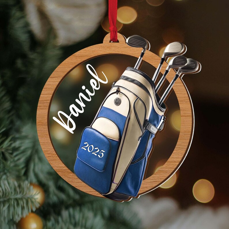 Custom Name Golf Christmas Ornament, Personalized Golf Backpack Ornament, Golf Club Keepsake, Golfer Gift, Golf Lover Gift, Golf Player Gift bild 3