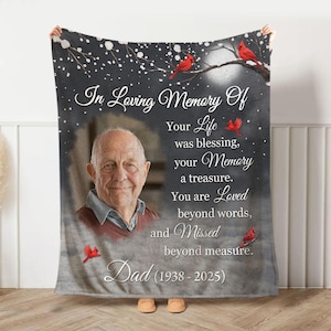 Personalized Memorial Blanket, Custom Photo Dad Memorial Blanket, Loss Of Dad Remembrance Gift, Memorial Day Gift, Mom Loss Sympathy Gift