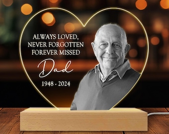 Custom Photo Memorial Night Light, Dad Remembrance In Loving Memory Stand, Mom Loss LED Light, Memorial Picture Gift, Loss of Father Gift