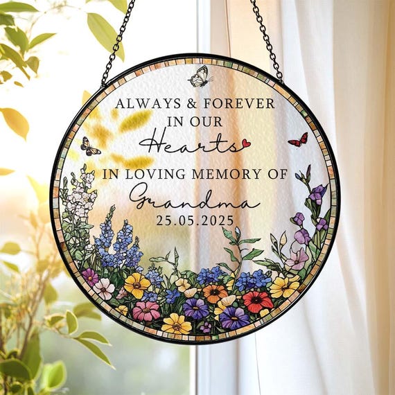 Memorial Stained Glass Suncatcher Sympathy Gift, Family Memorial Ornament Loss Of Mom Gift, Dad Remembrance Gift, In Loving Memory, Mom Loss