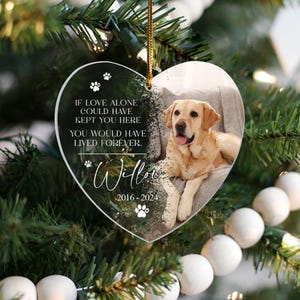 Custom Dog Photo Ornament, Dog Memorial Ornament, Personalized Dog Ornament, Forever Loved Dog Ornament, Pet Loss Keepsake,Dog Memorial Gift Heart Acrylic