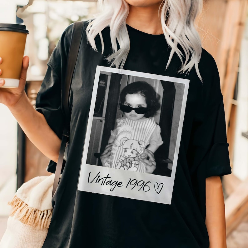 Custom Birthday Shirt Vintage Photo And Year With Picture 30th 40th Birthday Party Vintage EST 1996 1986 Mothers Day Personalized Throwback image 7